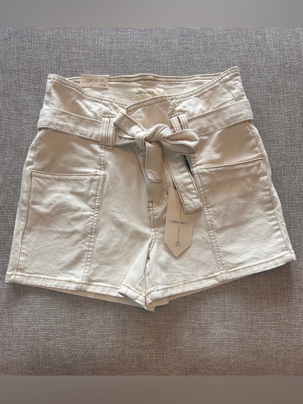 High-Waist Cream Tie-Belt Women’s Shorts